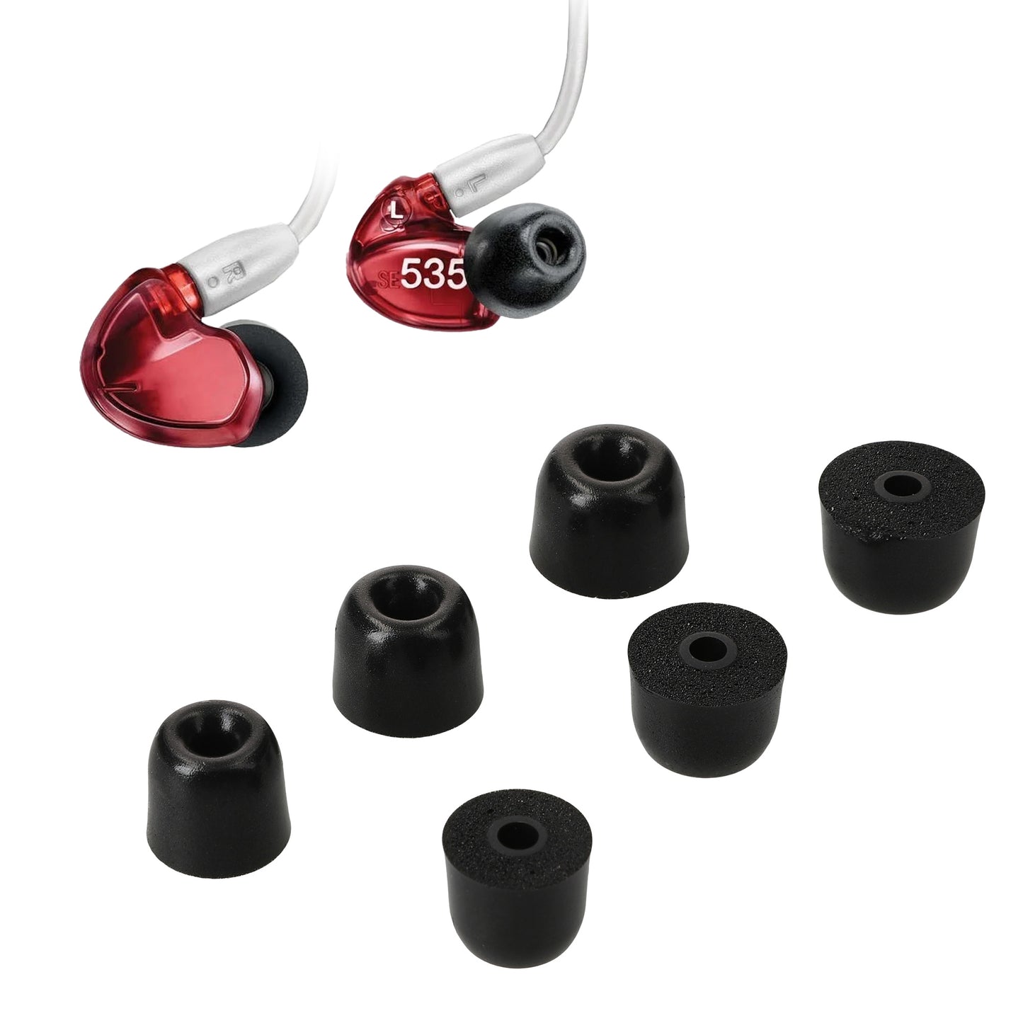 kwmobile 6x Ersatz In Ear Kopfhörer kompatibel mit Shure AONIC 215 / SE215 / SE846 / SE535 / SE112 - 3 Größen - Polster Ohrstöpsel In-Ear Ohrhörer - Schwarz Schwarz  