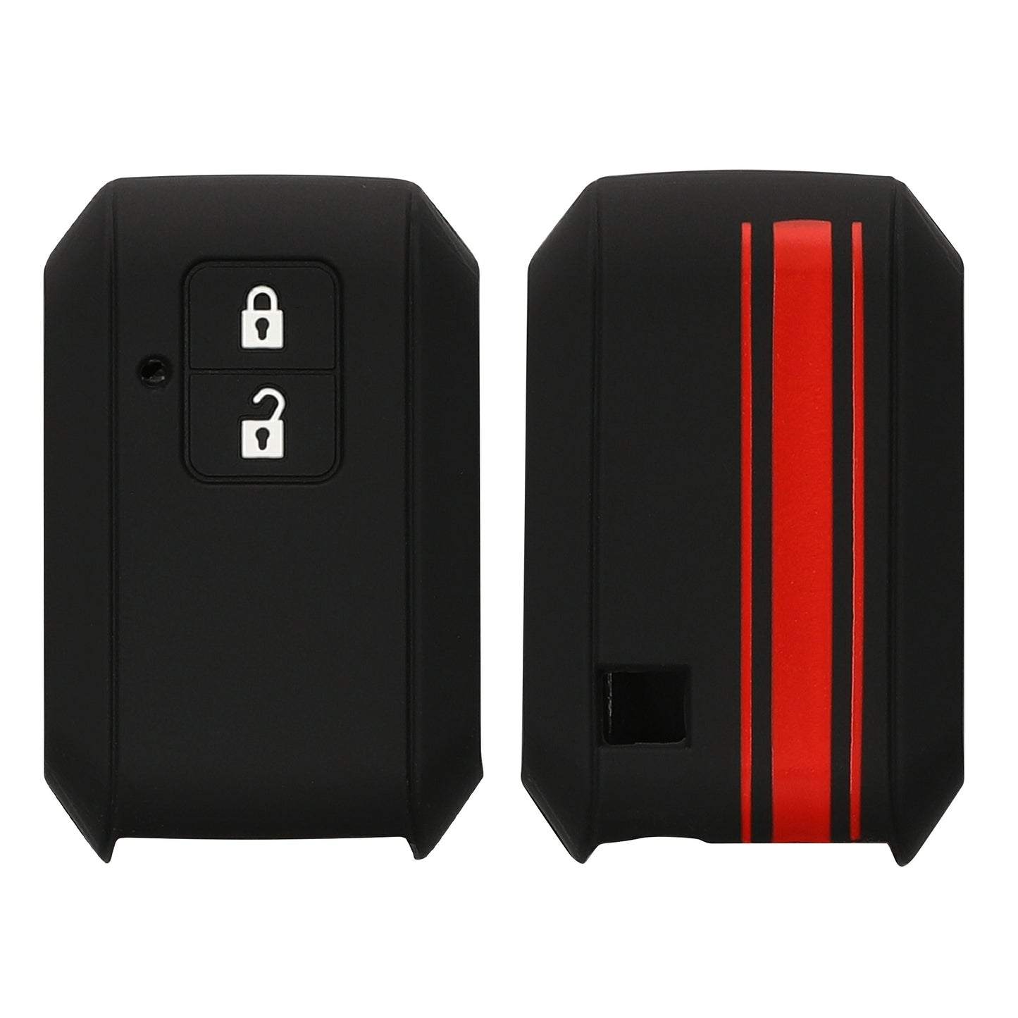 kwmobile Autoschlüssel Hülle kompatibel mit Suzuki 2-Tasten Autoschlüssel Keyless Go Hülle - Schlüsselhülle Rallystreifen Sidelines Rot Schwarz Rot  [dsg01]