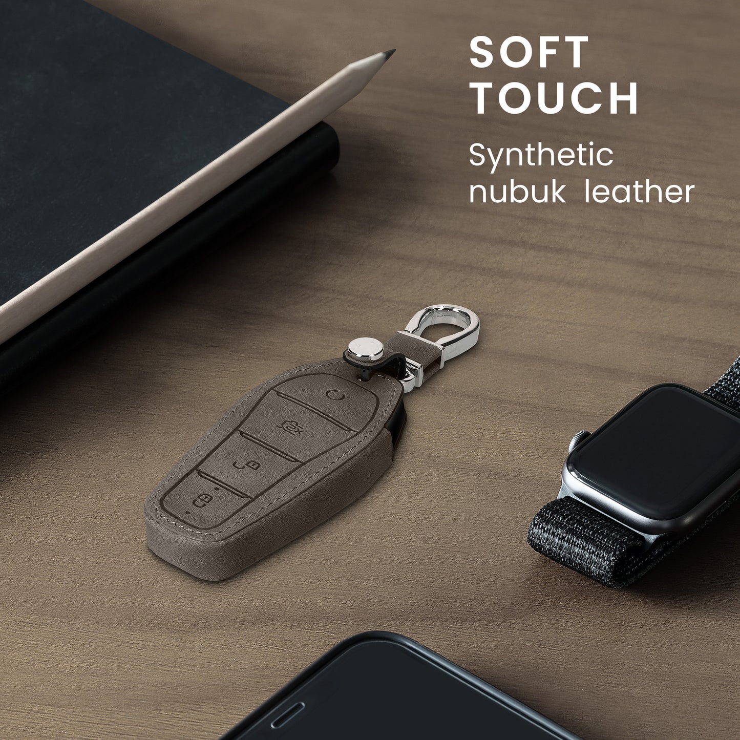 kwmobile Car Key Fob Cover compatible with BYD Atto 3 / Sealion / Han / Tang / Dolphin / Seal - Faux Leather Protective Case Key Shell Cover