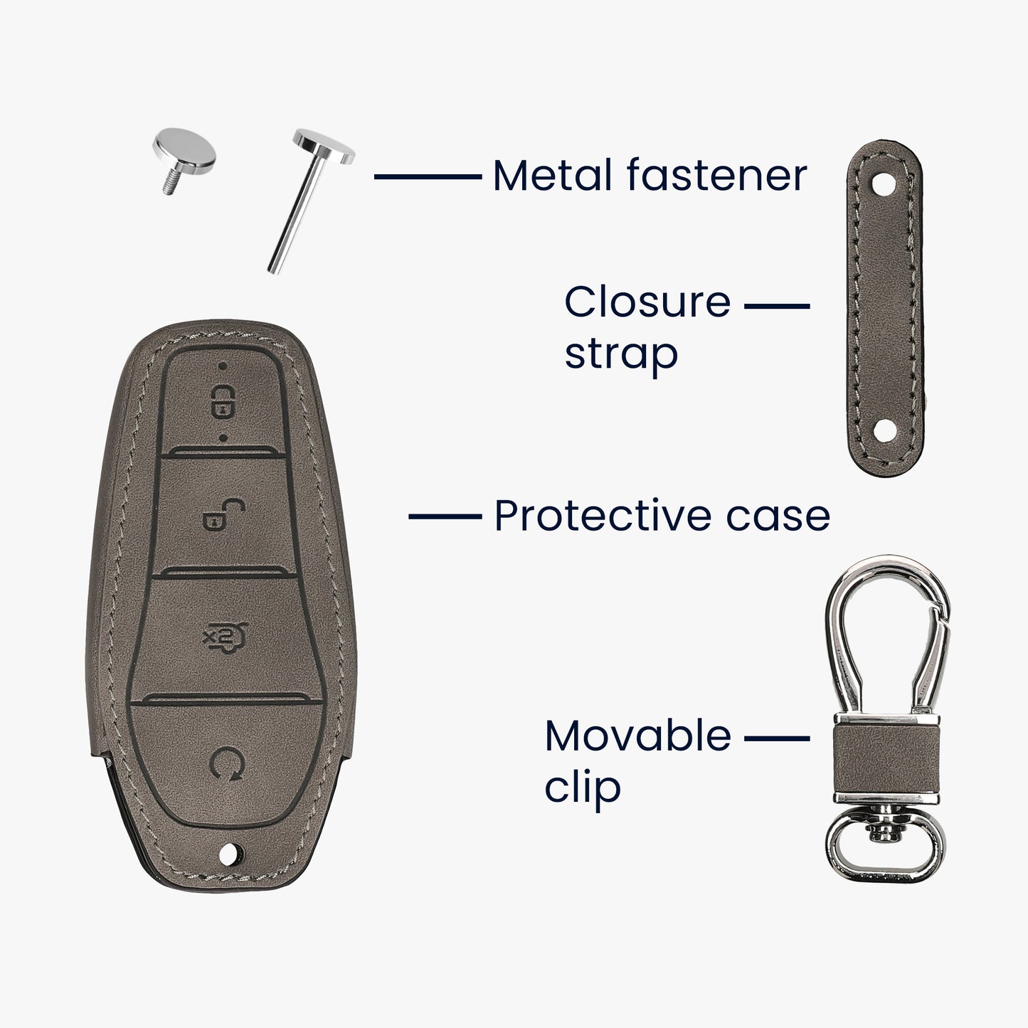 kwmobile Car Key Fob Cover compatible with BYD Atto 3 / Sealion / Han / Tang / Dolphin / Seal - Faux Leather Protective Case Key Shell Cover