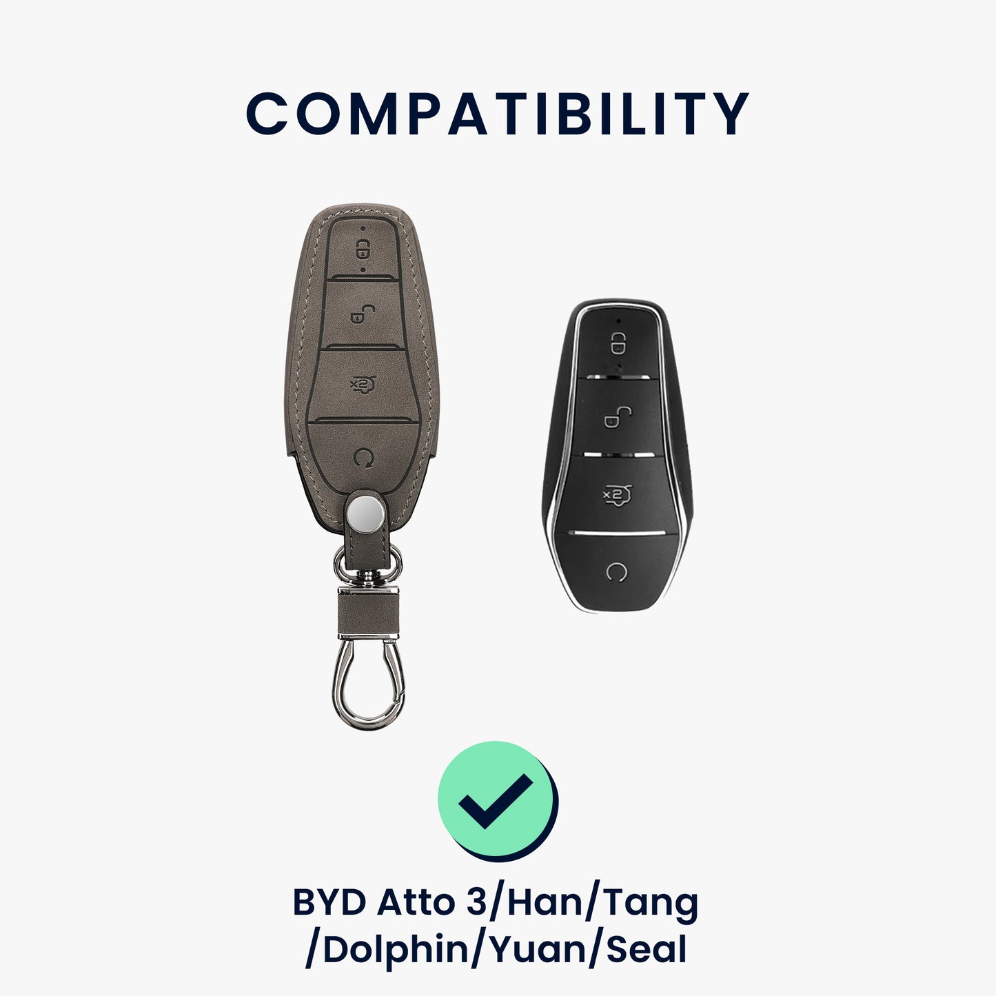 kwmobile Car Key Fob Cover compatible with BYD Atto 3 / Sealion / Han / Tang / Dolphin / Seal - Faux Leather Protective Case Key Shell Cover