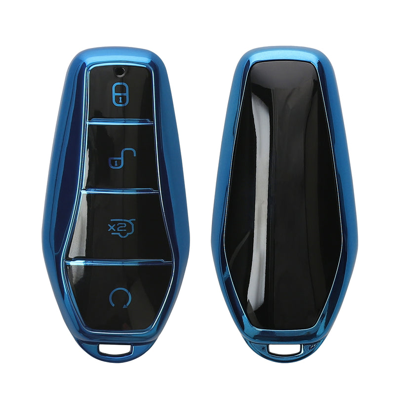kwmobile Autoschlüssel Hülle kompatibel mit BYD Atto 3 / Sealion / Han / Tang / Dolphin / Seal - Schlüsselhülle Silikon Cover - Hochglanz Blau Hochglanz Blau  [dsg04]
