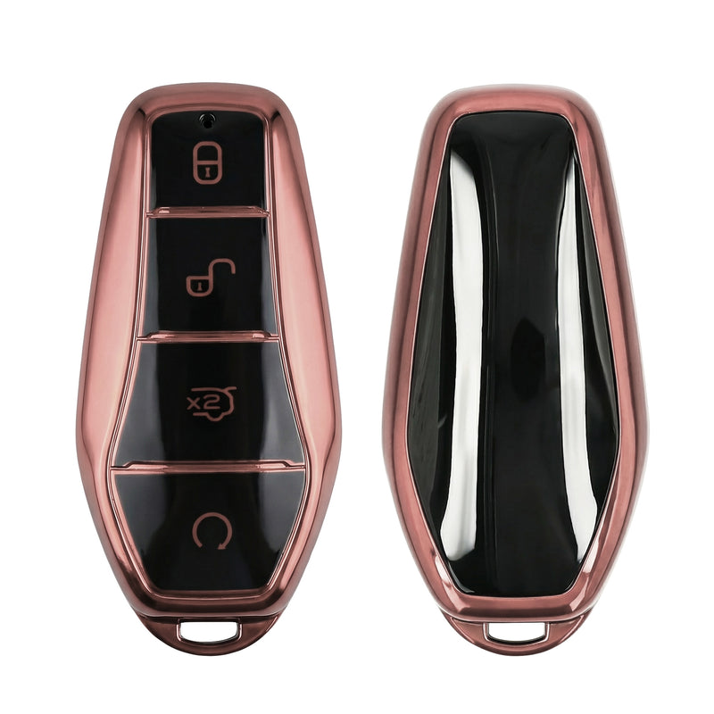 kwmobile Autoschlüssel Hülle kompatibel mit BYD Atto 3 / Sealion / Han / Tang / Dolphin / Seal - Schlüsselhülle Silikon Cover - Hochglanz Rosegold Hochglanz Rosegold  [dsg07]