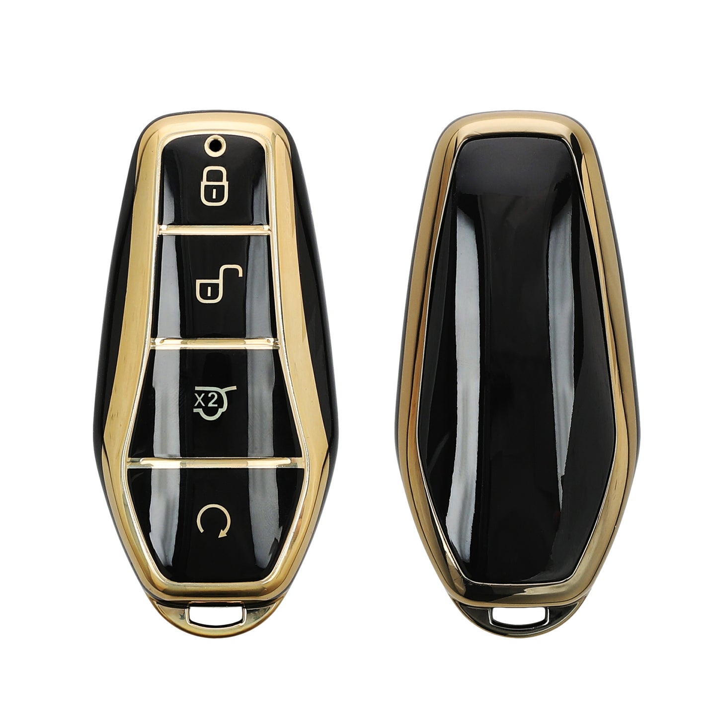 kwmobile Autoschlüssel Hülle kompatibel mit BYD Atto 3 / Sealion / Han / Tang / Dolphin / Seal - Schlüsselhülle Silikon Cover - Schwarz Gold Schwarz  [dsg01]