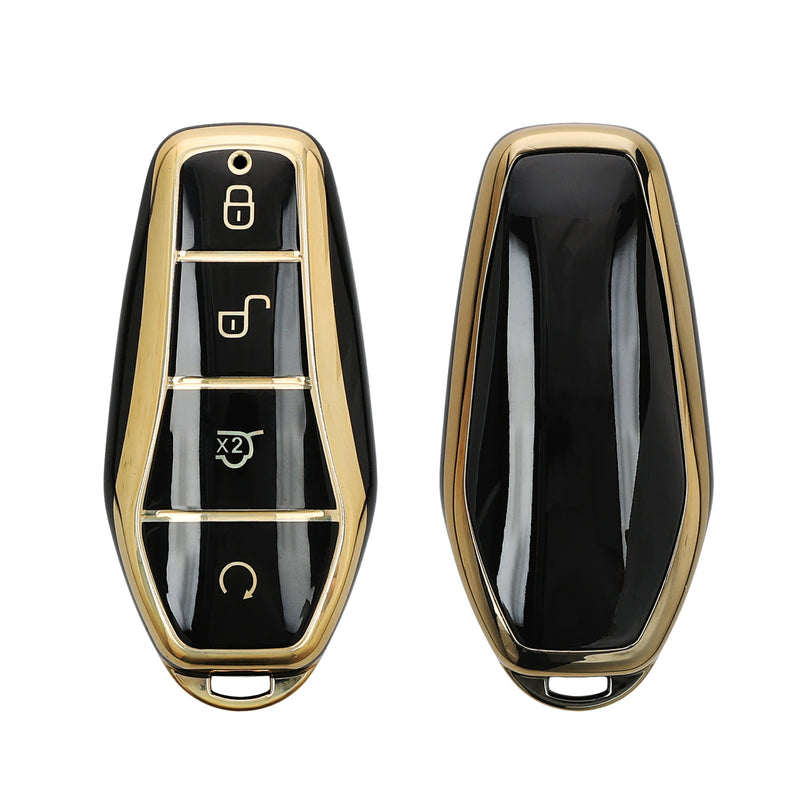 kwmobile Autoschlüssel Hülle kompatibel mit BYD Atto 3 / Sealion / Han / Tang / Dolphin / Seal - Schlüsselhülle Silikon Cover - Schwarz Gold Schwarz  [dsg01]