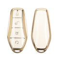 kwmobile Autoschlüssel Hülle kompatibel mit BYD Atto 3 / Sealion / Han / Tang / Dolphin / Seal - Schlüsselhülle Silikon Cover - Weiß Gold Weiß  [dsg03]