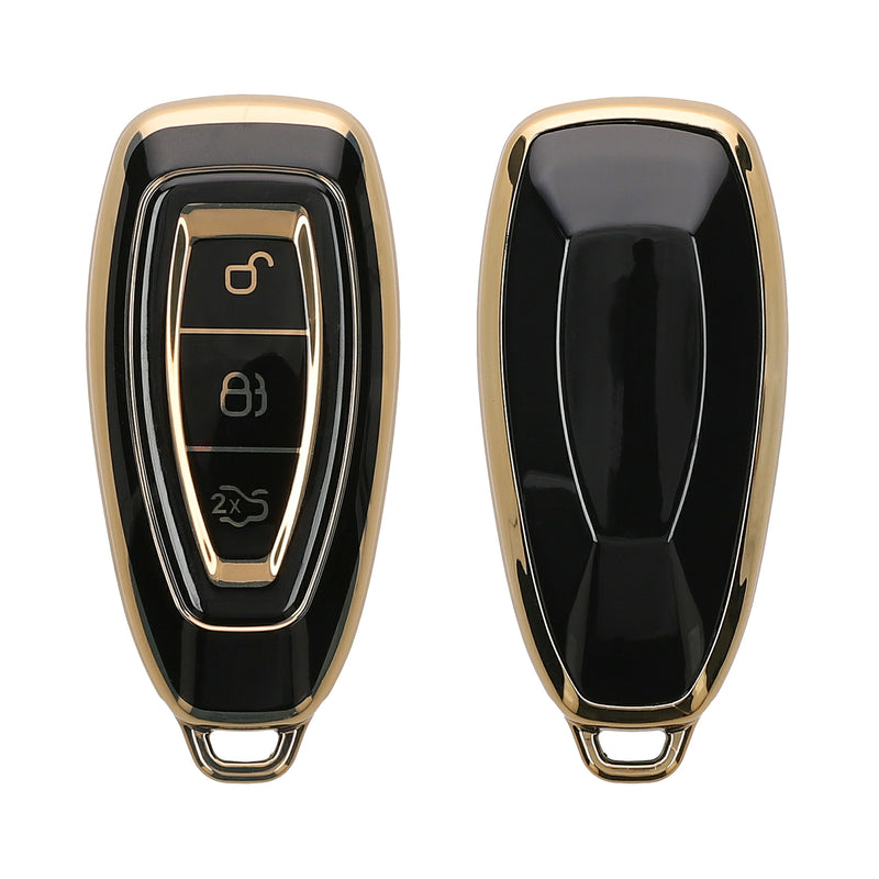 kwmobile Autoschlüssel Hülle kompatibel mit Ford 3-Tasten Autoschlüssel Keyless Go - Schlüsselhülle Silikon Cover - Schwarz Gold Schwarz  [dsg01]