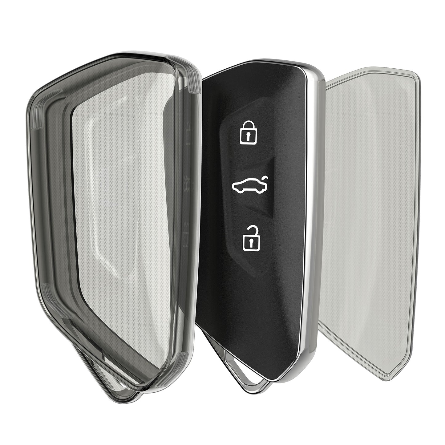 kwmobile Autoschlüssel Hülle kompatibel mit VW Golf 8 3-Tasten Autoschlüssel - Schlüsselhülle Silikon Cover - Schwarz Transparent Schwarz  [dsg02]