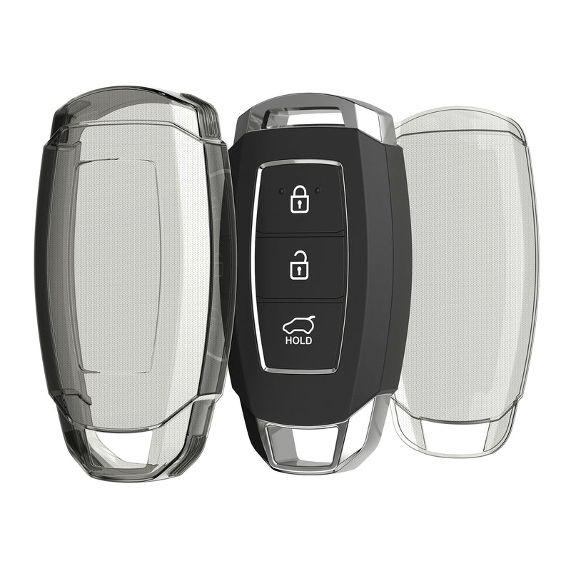 kwmobile Autoschlüssel Hülle kompatibel mit Hyundai 3-Tasten Autoschlüssel Keyless Go - Schlüsselhülle Silikon Cover - Schwarz Transparent Schwarz  [dsg01]