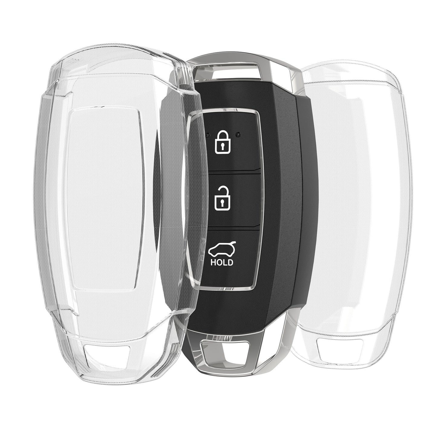 kwmobile Autoschlüssel Hülle kompatibel mit Hyundai 3-Tasten Autoschlüssel Keyless Go - Schlüsselhülle Silikon Cover - Transparent Transparent  [dsg02]
