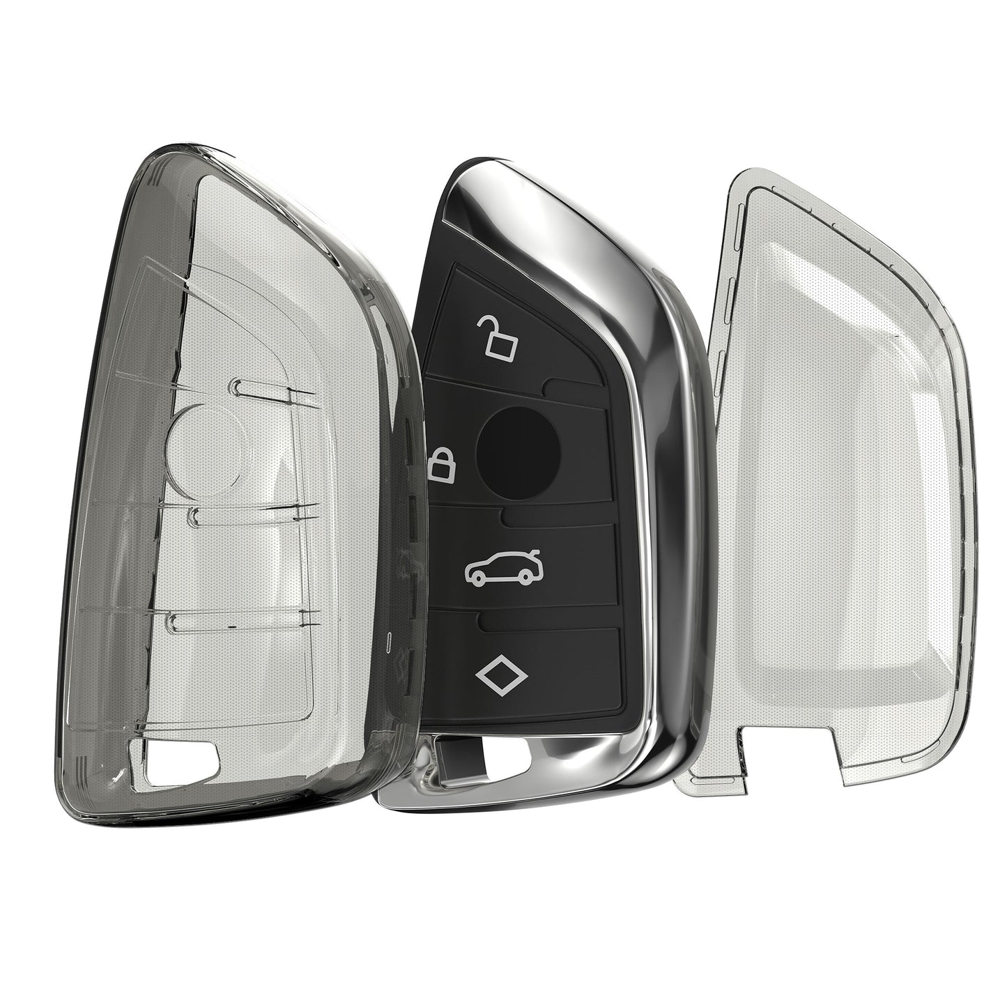 kwmobile Autoschlüssel Hülle kompatibel mit BMW 3-Tasten Smart Key Autoschlüssel - Schlüsselhülle Silikon Cover - Schwarz Transparent Schwarz  [dsg01]