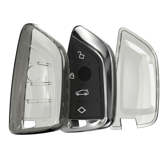 kwmobile Autoschlüssel Hülle kompatibel mit BMW 3-Tasten Smart Key Autoschlüssel - Schlüsselhülle Silikon Cover - Schwarz Transparent Schwarz  [dsg01]