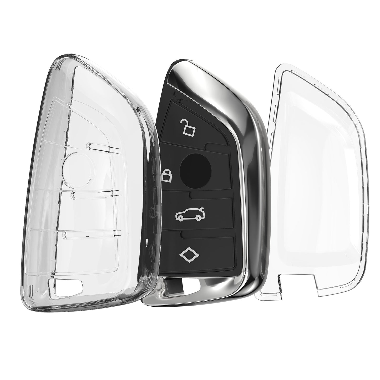 kwmobile Autoschlüssel Hülle kompatibel mit BMW 3-Tasten Smart Key Autoschlüssel - Schlüsselhülle Silikon Cover - Transparent Transparent  [dsg02]