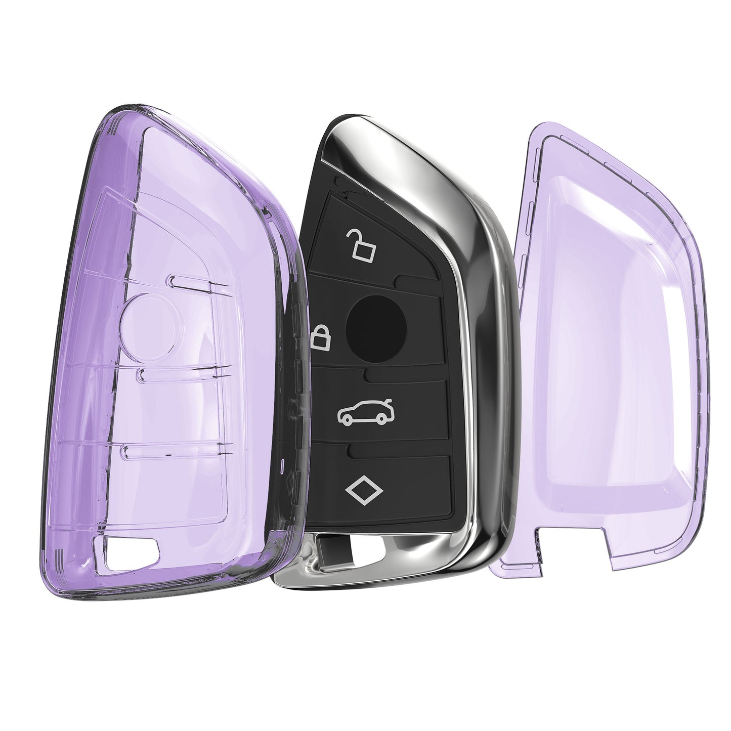 kwmobile Autoschlüssel Hülle kompatibel mit BMW 3-Tasten Smart Key Autoschlüssel - Schlüsselhülle Silikon Cover - Violett Transparent Violett  [dsg03]