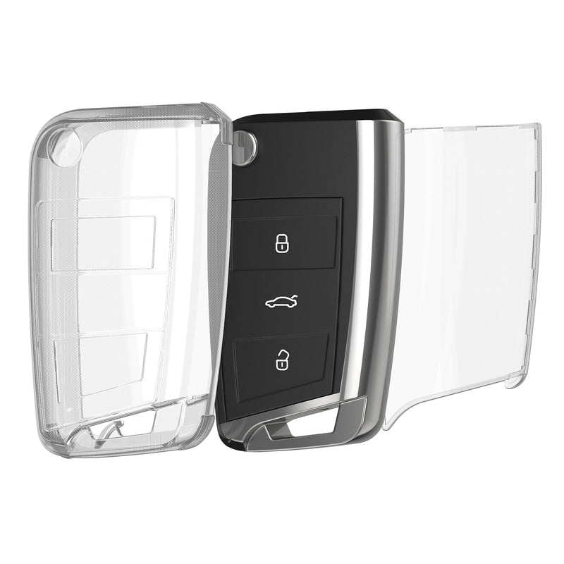 kwmobile Autoschlüssel Hülle kompatibel mit VW Golf 7 MK7 3-Tasten Autoschlüssel - Schlüsselhülle Silikon Cover - Transparent Transparent  [dsg01]