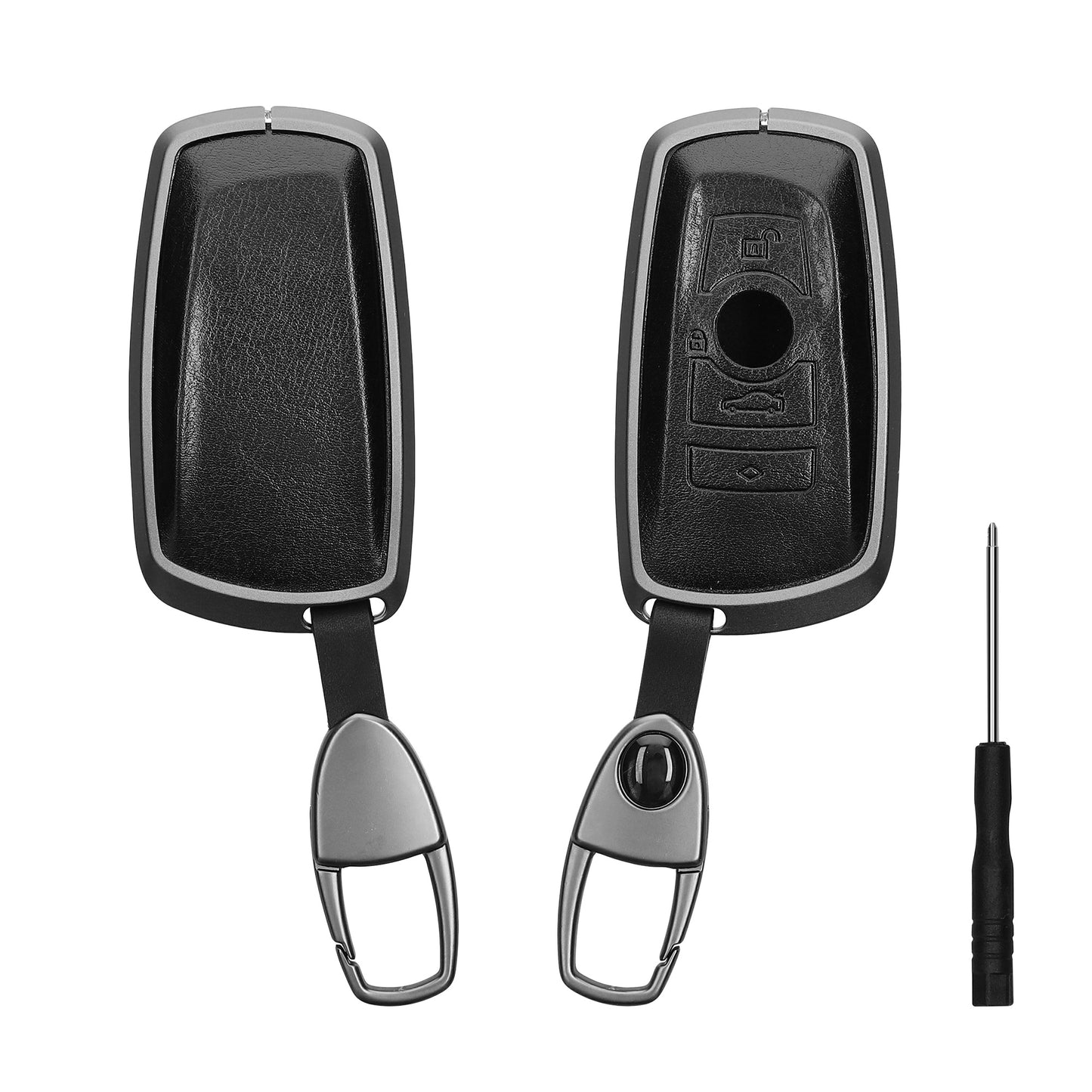 kwmobile Autoschlüssel Hülle kompatibel mit BMW 3-Tasten Funk Autoschlüssel (nur Keyless Go) Schlüsselhülle - Schutzhülle mit Schlüsselanhänger - Schwarz Metallic Schwarz Schwarz  [dsg01]