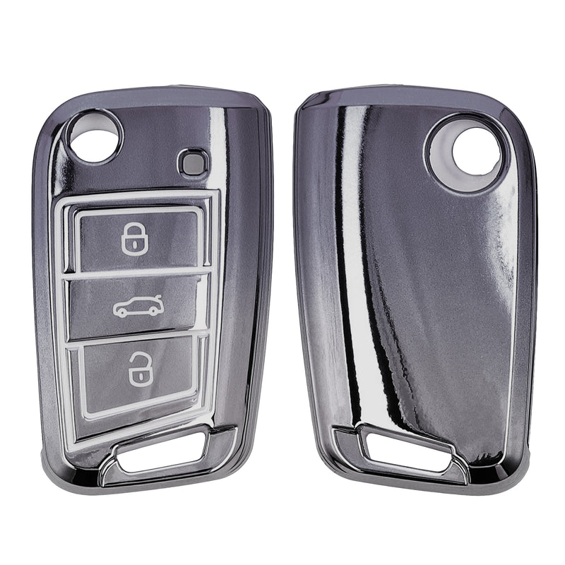 kwmobile Autoschlüssel Hülle kompatibel mit VW Golf 7 MK7 3-Tasten Autoschlüssel - Schlüsselhülle Silikon Cover - Dunkelgrau Silber Dunkelgrau  [dsg02]