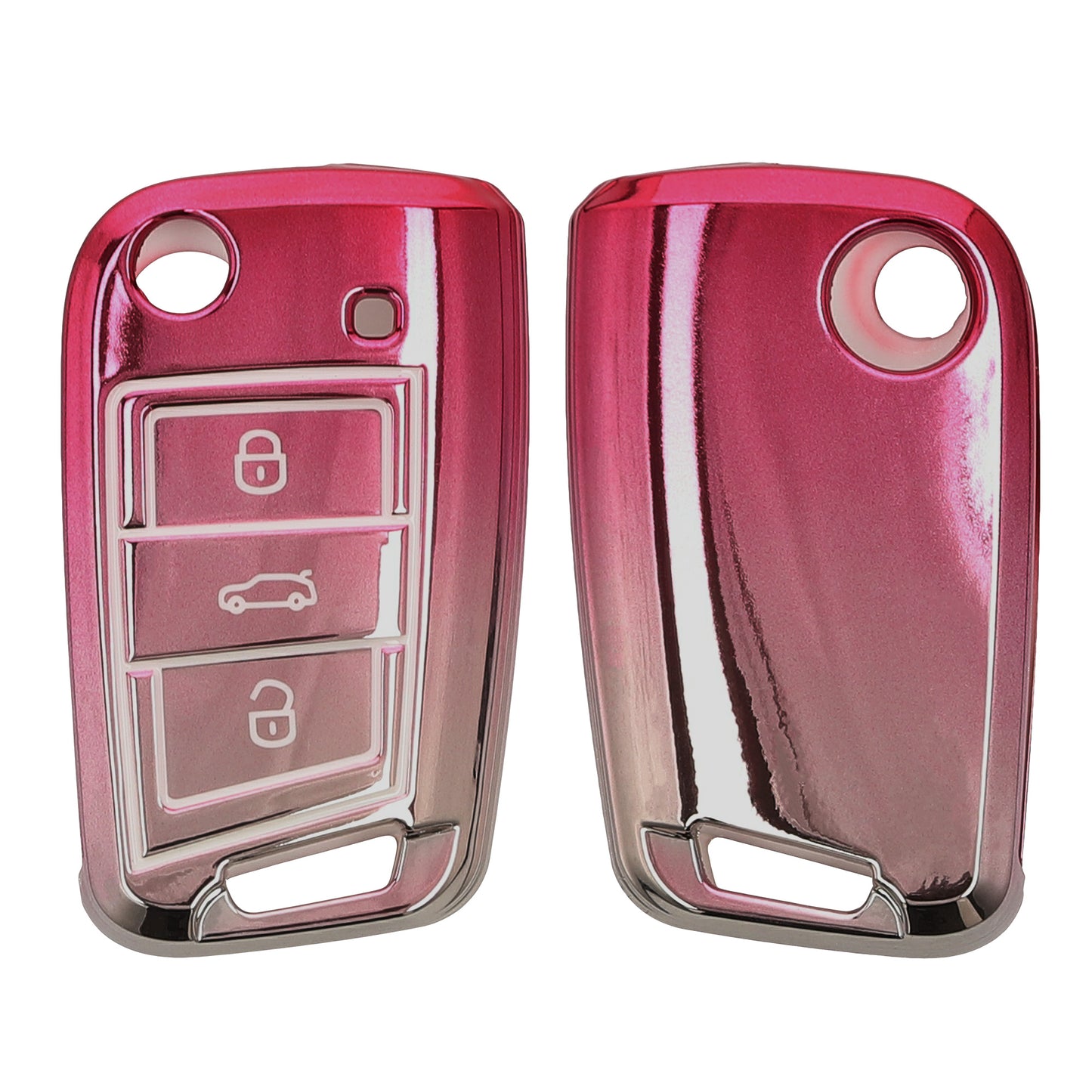 kwmobile Autoschlüssel Hülle kompatibel mit VW Golf 7 MK7 3-Tasten Autoschlüssel - Schlüsselhülle Silikon Cover - Rosa matt Silber Rosa matt  [dsg03]