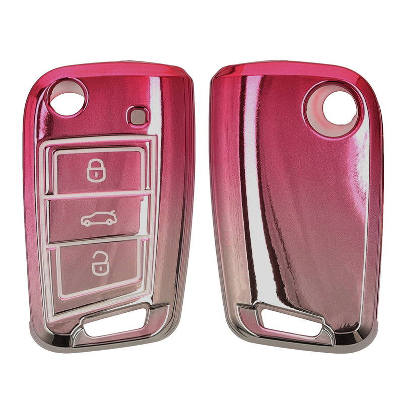 kwmobile Autoschlüssel Hülle kompatibel mit VW Golf 7 MK7 3-Tasten Autoschlüssel - Schlüsselhülle Silikon Cover - Rosa matt Silber Rosa matt  [dsg03]