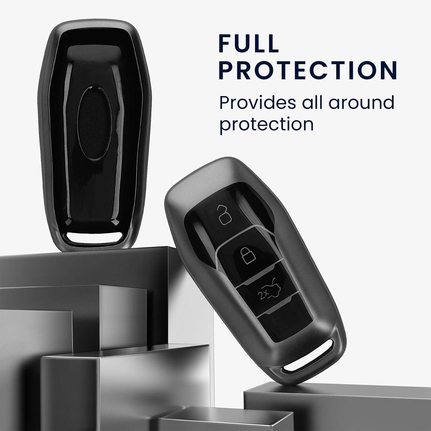 kwmobile Car Key Cover Compatible with Ford 3-Button MyKey Car Key (Key Free) - Silicone Protective Case