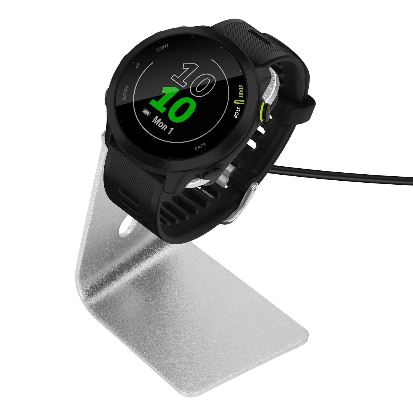 kwmobile USB Ladegerät kompatibel mit Garmin vivoactive 6 / vivoactive 5 / Forerunner 55 / 255 / 255 Music - USB Kabel Charger Stand - Smart Watch Ladestation - Ladekabel mit Standfunktion in Schwarz Silber Schwarz  