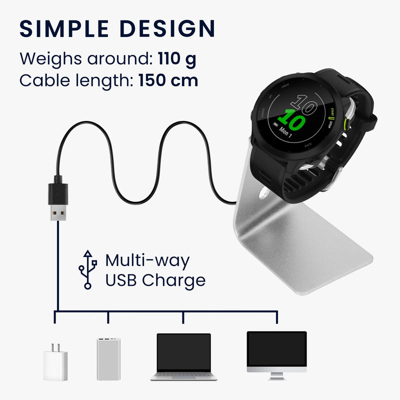 kwmobile USB Charger compatible with Garmin vivoactive 6 / vivoactive 5 / Forerunner 55 / 255 / 255 Music - USB Cable Charger Stand - Smartwatch Charging Station - Charging Cable with Stand Function