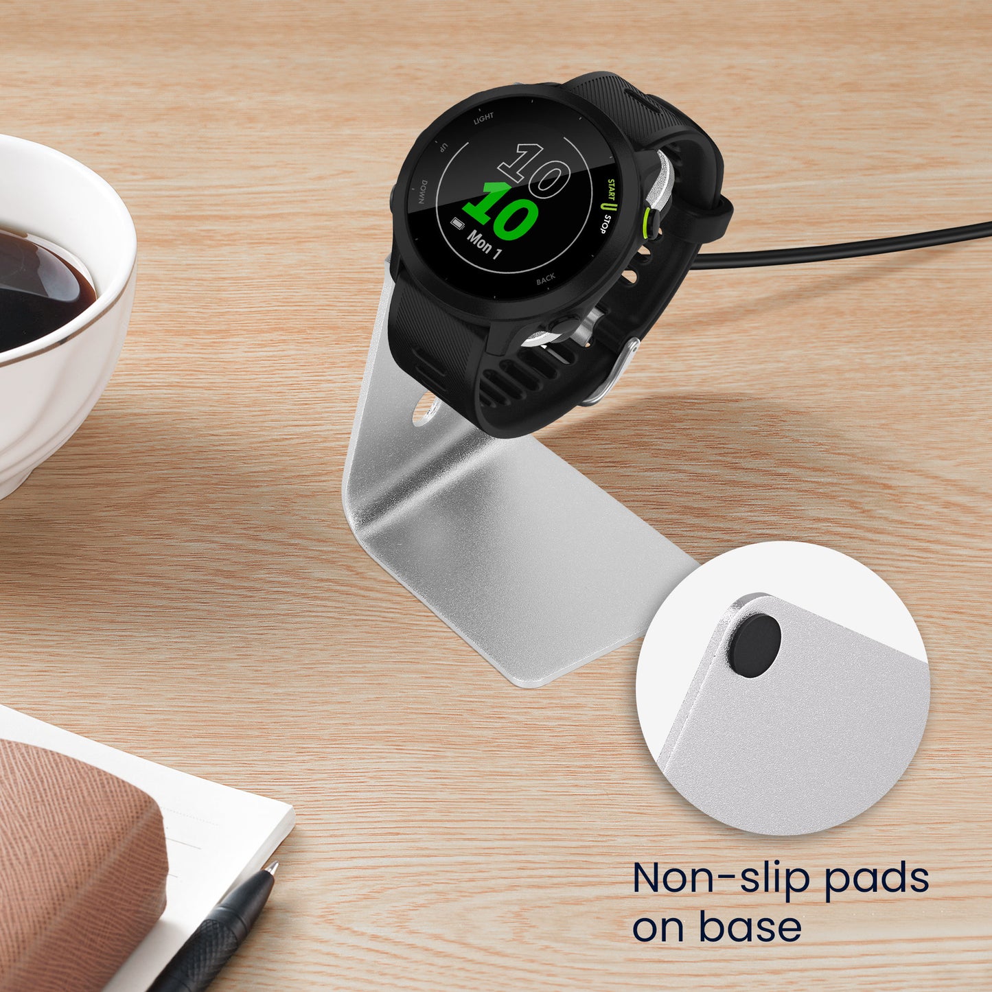 kwmobile USB Charger compatible with Garmin vivoactive 6 / vivoactive 5 / Forerunner 55 / 255 / 255 Music - USB Cable Charger Stand - Smartwatch Charging Station - Charging Cable with Stand Function