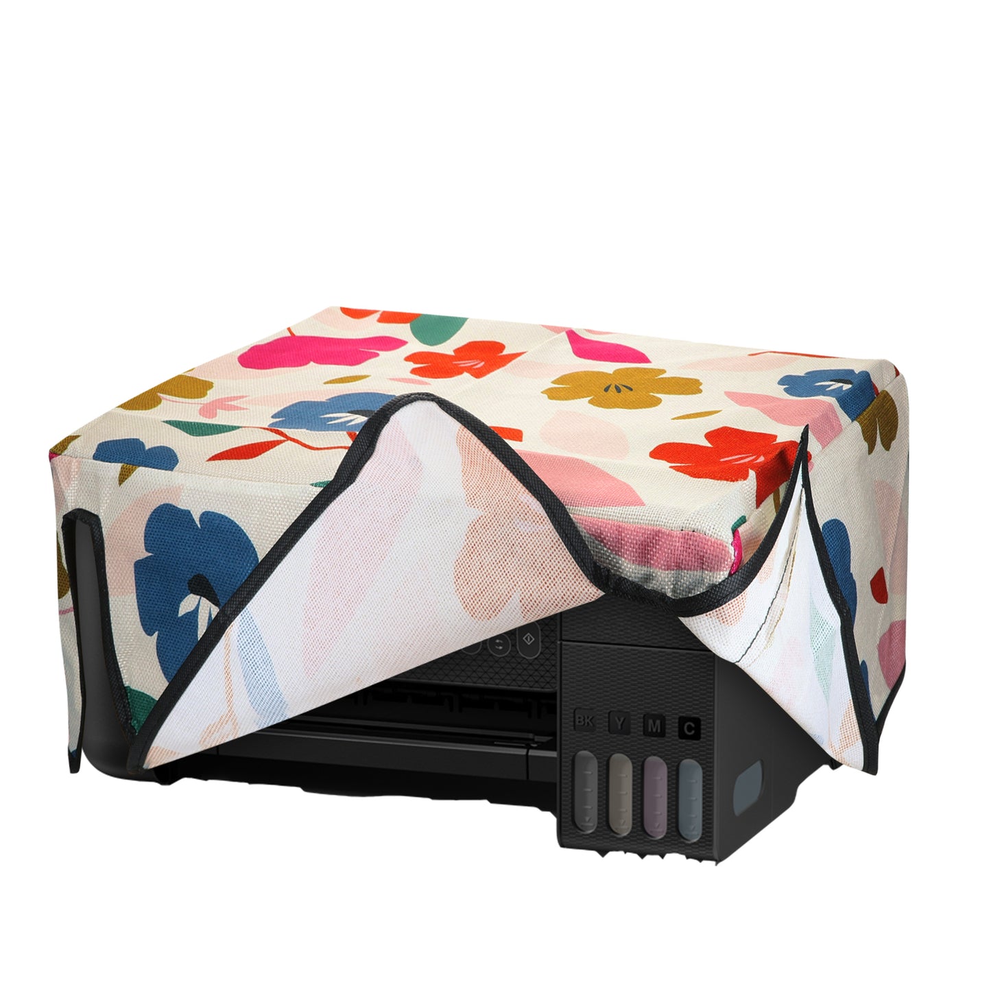 kwmobile Leinen Cover kompatibel mit Epson EcoTank ET-2820 / ET-2810 / 2870 / 2880 / 2861 / 2862 Hülle - Tasche für Drucker - Staubschutzhülle Schutzhaube Schutzhülle - Pink Dunkelblau Creme Pink  [dsg01]