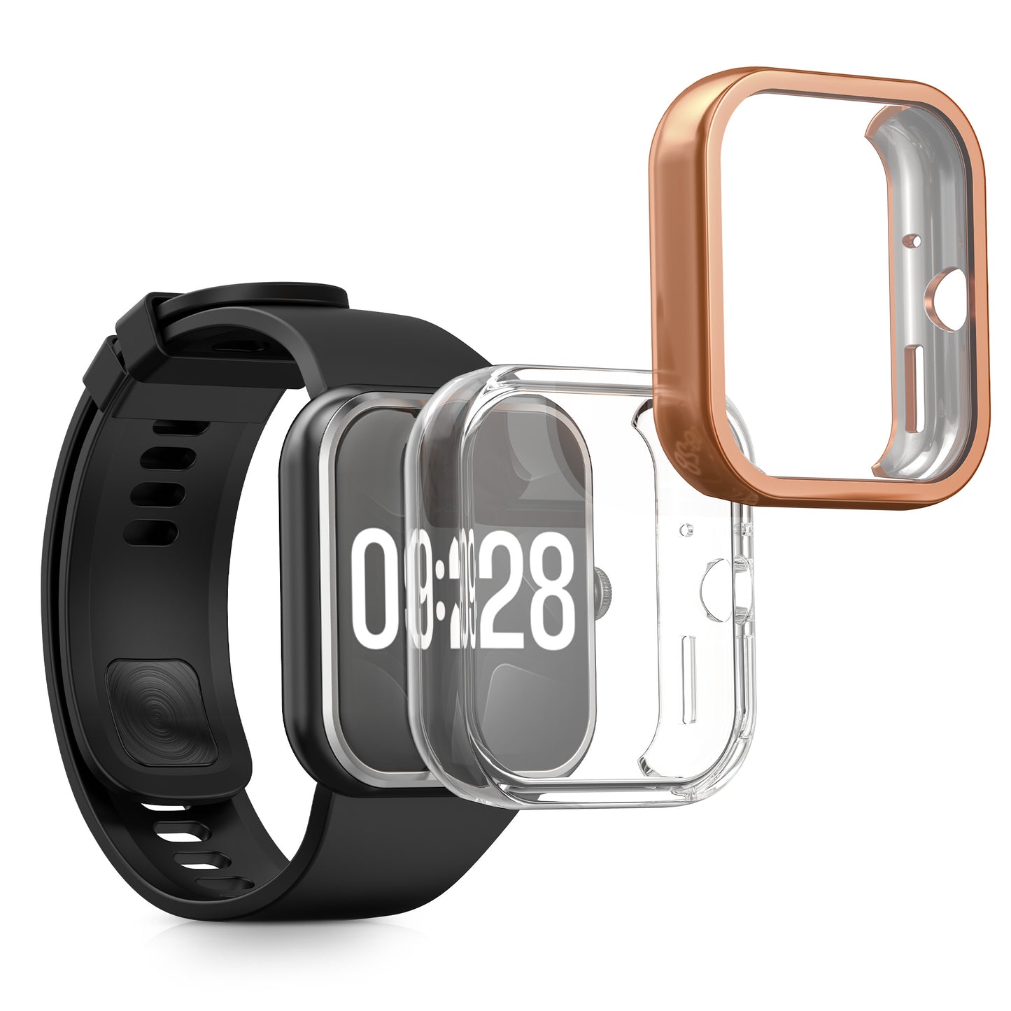 kwmobile 2x Schutzhülle kompatibel mit Xiaomi Redmi Watch 4 Hülle - Fullbody Cover Set aus Silikon - Transparent Rosegold Transparent  [dsg02]