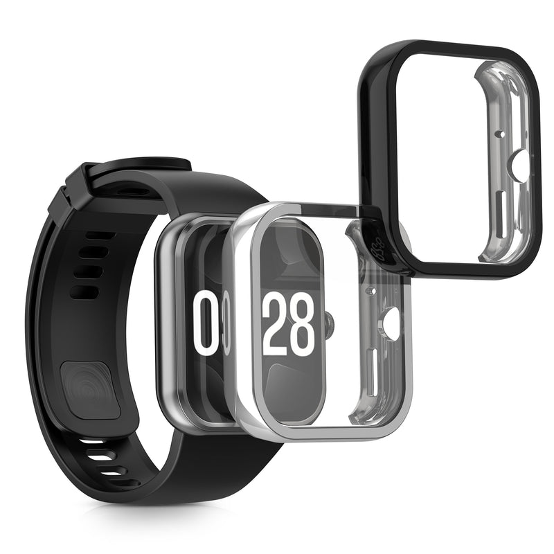 kwmobile 2x Schutzhülle kompatibel mit Xiaomi Redmi Watch 4 Hülle - Fullbody Cover Set aus Silikon - Schwarz Silber Schwarz  [dsg04]