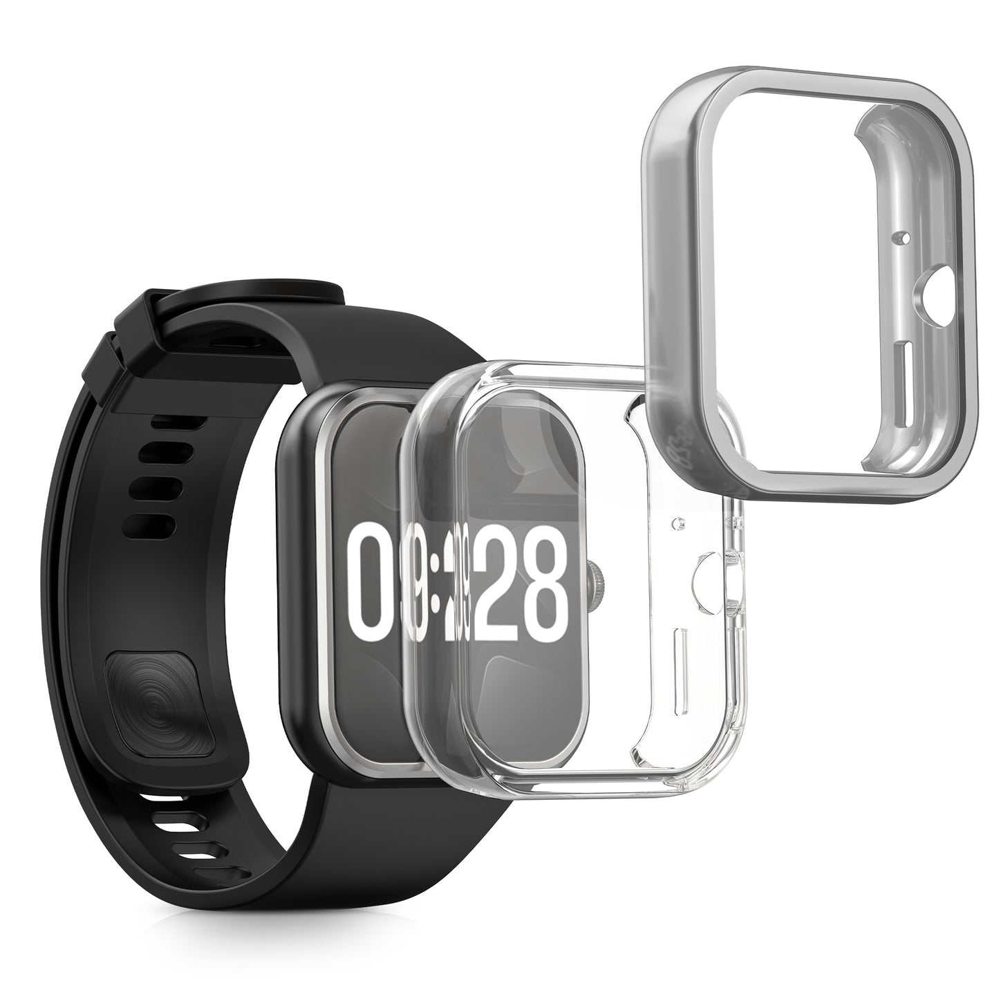 kwmobile 2x Schutzhülle kompatibel mit Xiaomi Redmi Watch 4 Hülle - Fullbody Cover Set aus Silikon - Transparent Silber Transparent  [dsg06]