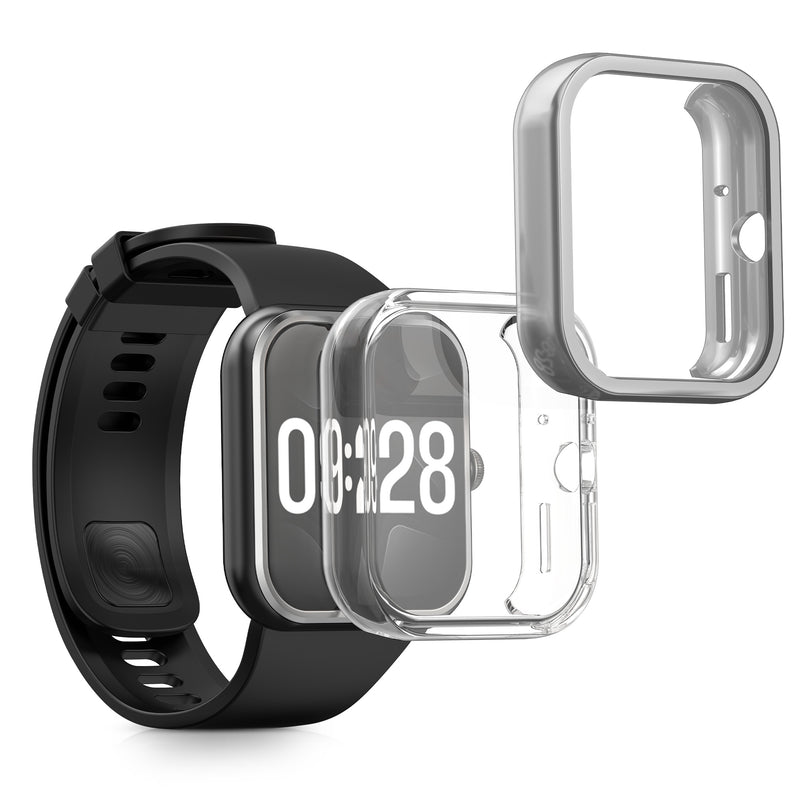 kwmobile 2x Schutzhülle kompatibel mit Xiaomi Redmi Watch 4 Hülle - Fullbody Cover Set aus Silikon - Transparent Silber Transparent  [dsg06]
