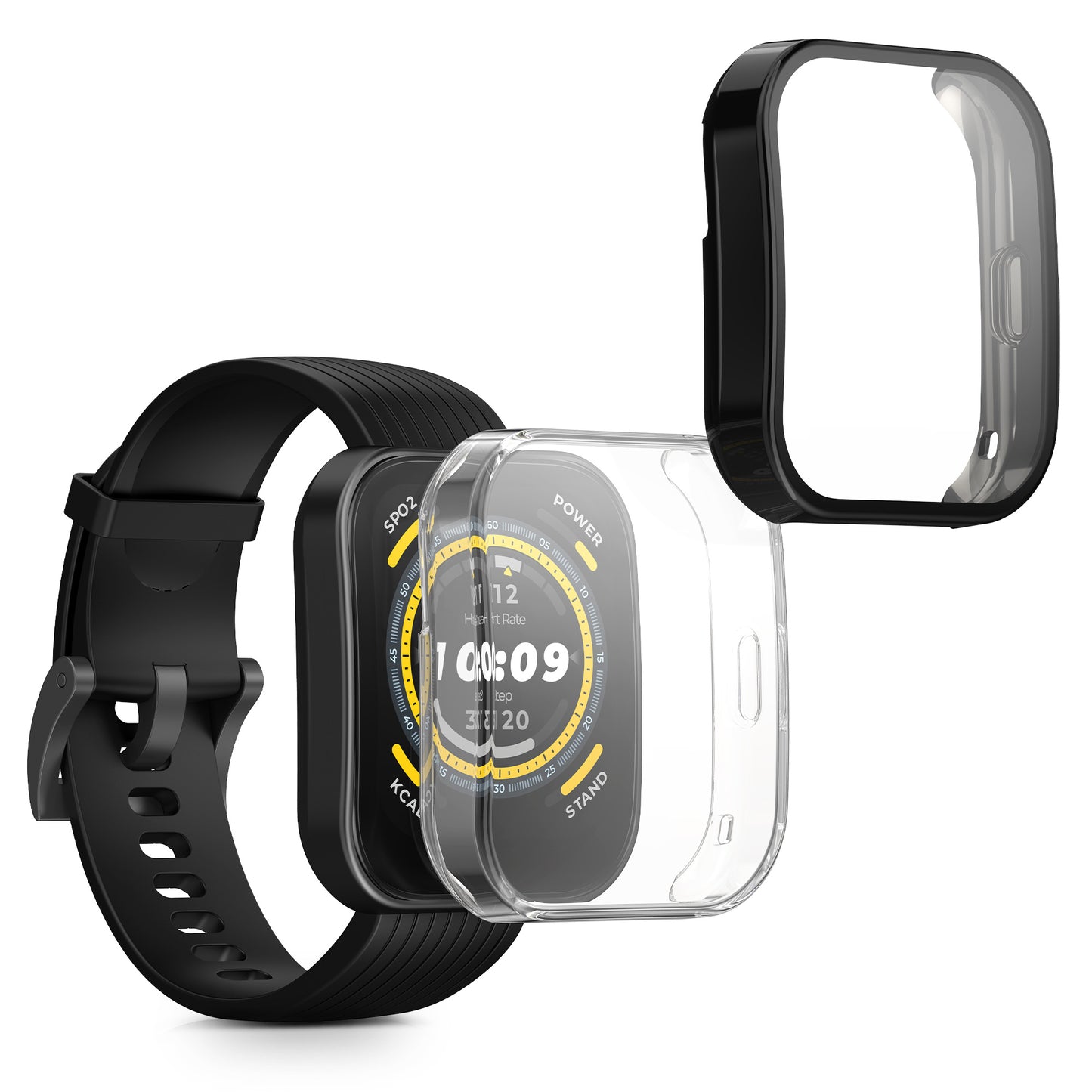 kwmobile 2x Schutzhülle kompatibel mit Huami Amazfit Bip 5 Hülle - Fullbody Cover Set aus Silikon - Transparent Schwarz Transparent  [dsg02]