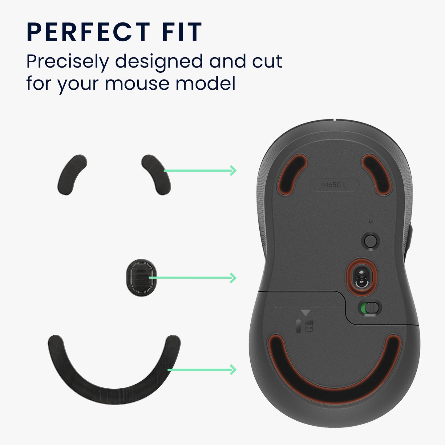 kwmobile Mouse Feet Sticker compatible with Logitech M650 L / M750 L Replacement Gliders Mouse Feet Precision Fit Mouse Glides