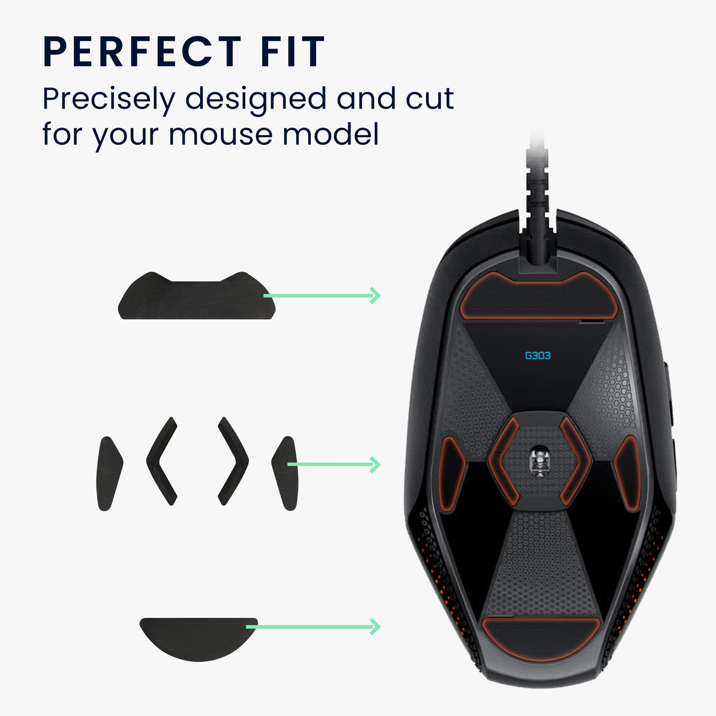 kwmobile Mouse Feet Sticker compatible with Logitech G303 / G302 Replacement Gliders - Precisely Fitting Mouse Feet - Mouse Glides