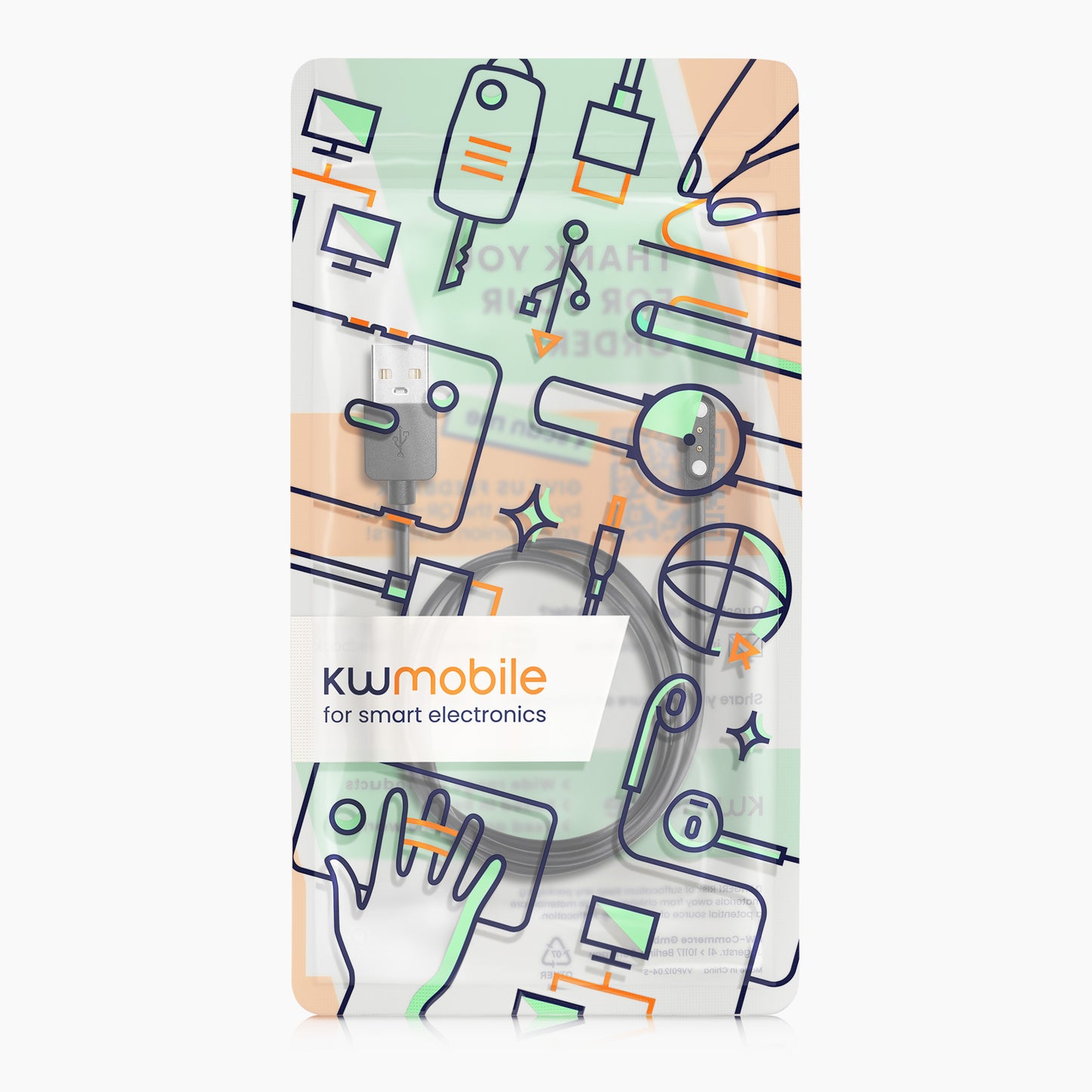 kwmobile USB Charger Cable compatible with Nerunsa P66D / NiUFFiT P66 / Ddidbi P66D / IDW19 / IDW13 / IDW15 Charging Cable - Smartwatch Replacement Cable - Fitness Tracker Charging Cable
