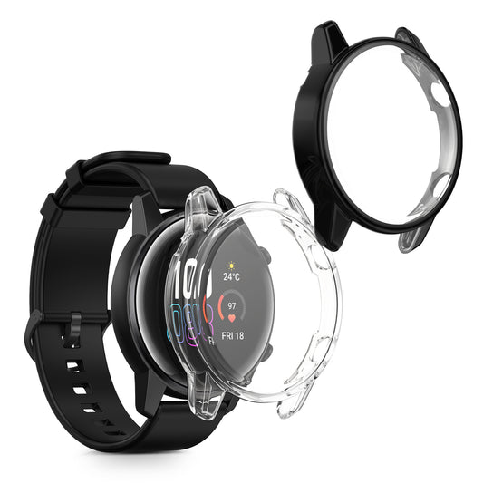kwmobile 2x Schutzhülle kompatibel mit HONOR Magic Watch 2 46mm Hülle - Fullbody Cover Set aus Silikon - Transparent Schwarz Transparent  [dsg01]