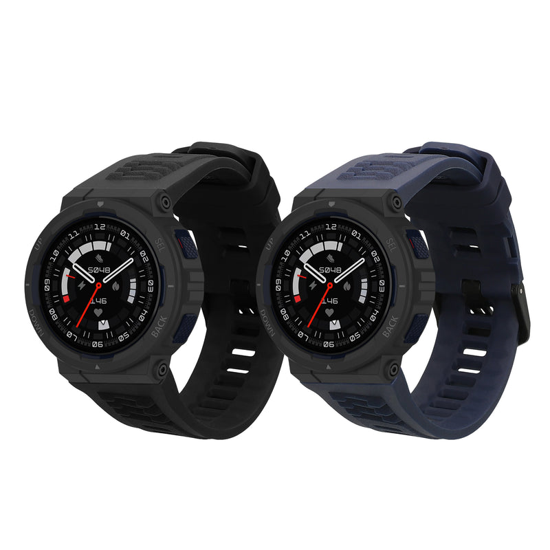 kwmobile 2x Uhrenarmband für Amazfit Active Edge (A2212) Armband - Fitnesstracker Band Set aus TPU Silikon - Ersatzarmband Smartwatch - Schwarz Dunkelblau Schwarz  [dsg01]