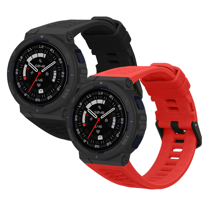 kwmobile 2x Uhrenarmband für Amazfit Active Edge (A2212) Armband - Fitnesstracker Band Set aus TPU Silikon - Ersatzarmband Smartwatch - Schwarz Rot Schwarz  [dsg02]