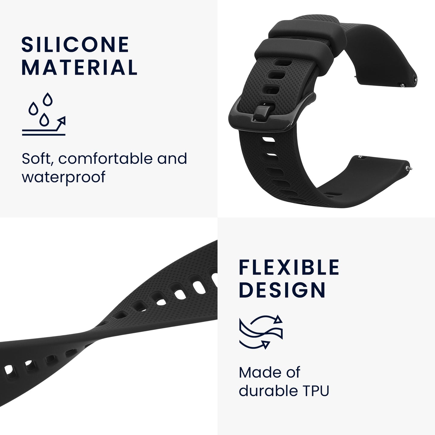 kwmobile Silicone Watch Strap for 20mm Amazfit Active 2 / 2 Square / Active Edge / Bip 3 / GTS 3 4 Band - Replacement Strap for Fitness Tracker - Smartwatch Replacement Band