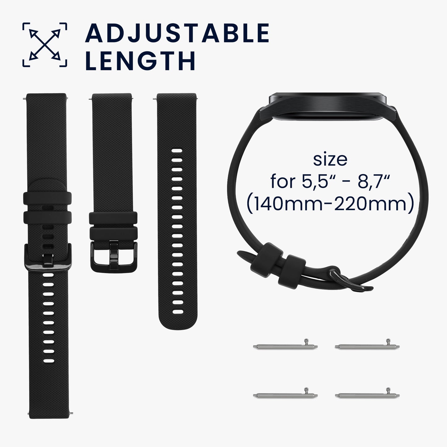 kwmobile Silicone Watch Strap for 20mm Amazfit Active 2 / 2 Square / Active Edge / Bip 3 / GTS 3 4 Band - Replacement Strap for Fitness Tracker - Smartwatch Replacement Band