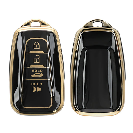 kwmobile Autoschlüssel Hülle kompatibel mit Toyota 4-Tasten 2018-2024 RAV4 Avalon Camry C-HR Prius - Schlüsselhülle Silikon Cover - Schwarz Gold Schwarz  [dsg01]