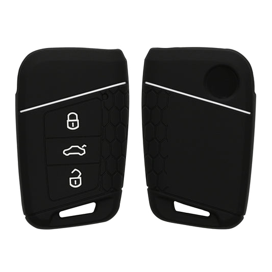 kwmobile Autoschlüssel Schutzhülle kompatibel mit VW 3-Tasten Autoschlüssel (nur Keyless Go) Hülle - Schlüsselhülle aus Silikon - in Schwarz Weiß Schwarz  [dsg02]