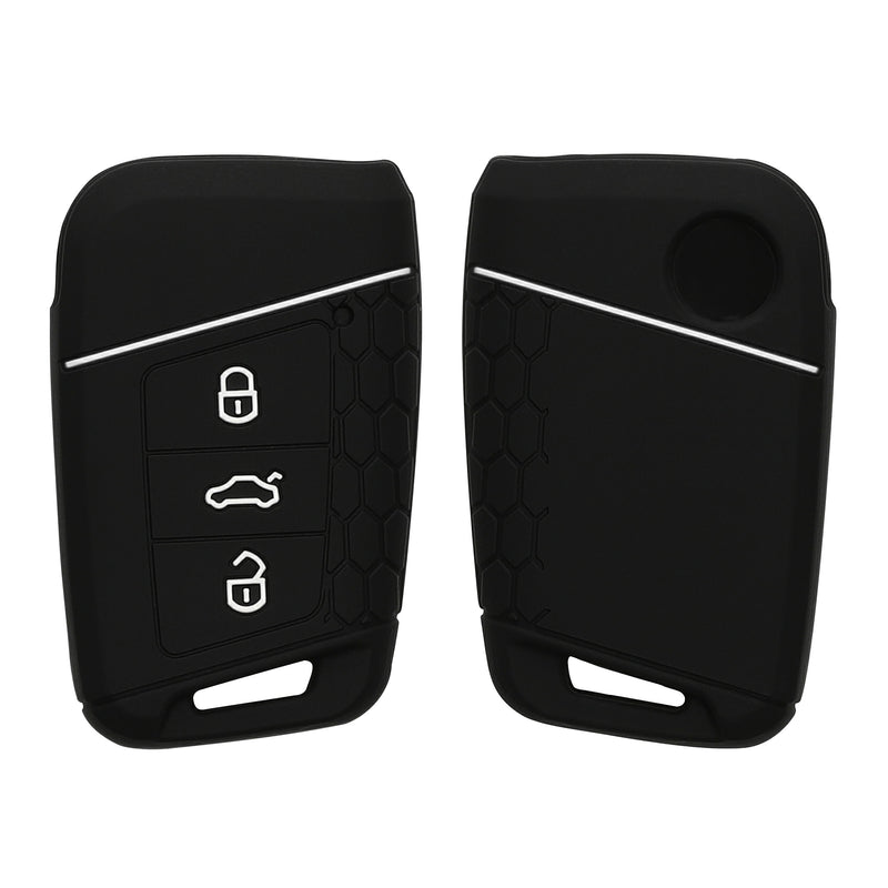 kwmobile Autoschlüssel Schutzhülle kompatibel mit VW 3-Tasten Autoschlüssel (nur Keyless Go) Hülle - Schlüsselhülle aus Silikon - in Schwarz Weiß Schwarz  [dsg02]