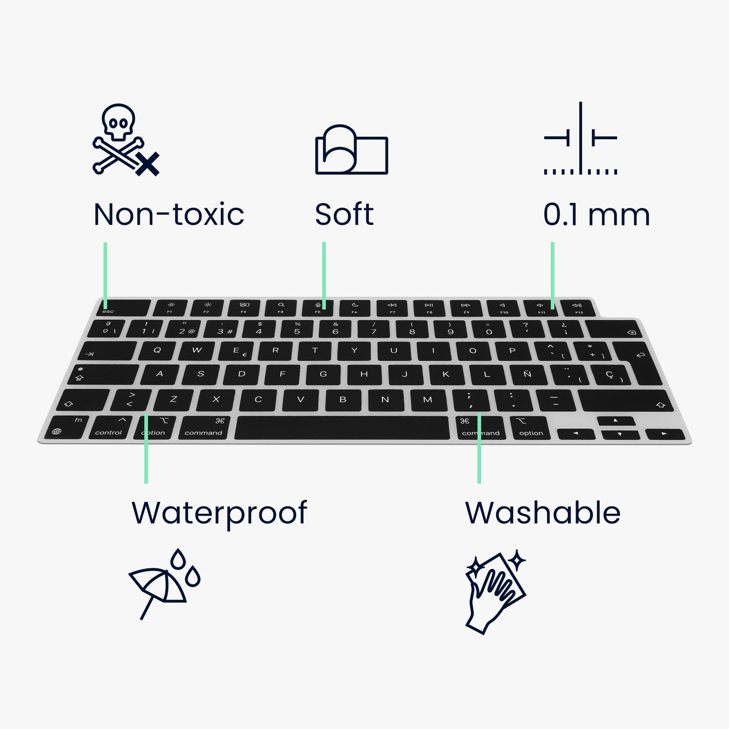Silicone Keyboard Cover QWERTY (Spanish) Compatible with Apple Macbook Air 13.6 M3 2024 A3113