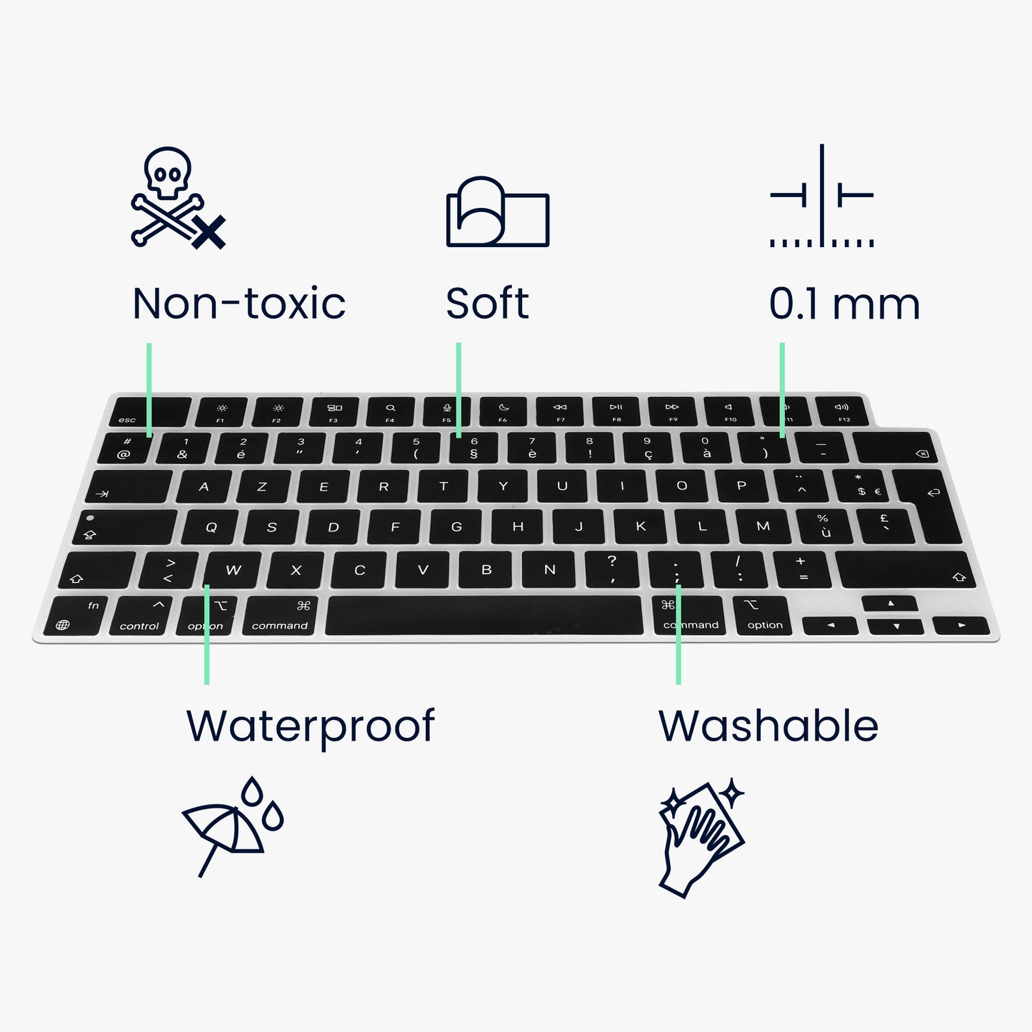 Silicone Keyboard Cover AZERTY (France, Belgium) compatible with Apple Macbook Air 15 M3 2024 A3114