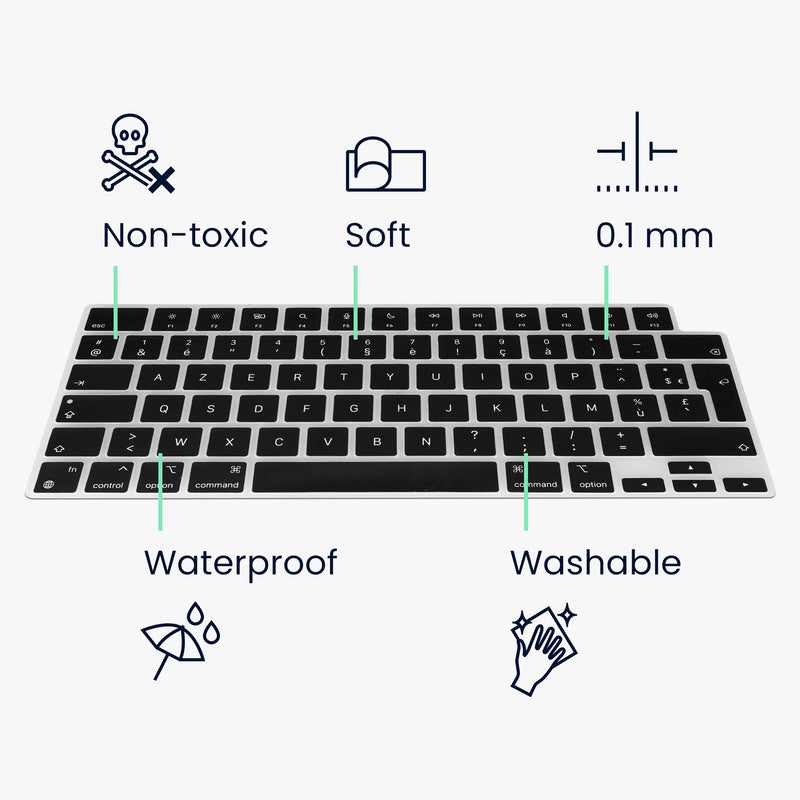 Silicone Keyboard Cover AZERTY (France, Belgium) compatible with Apple Macbook Air 15 M3 2024 A3114