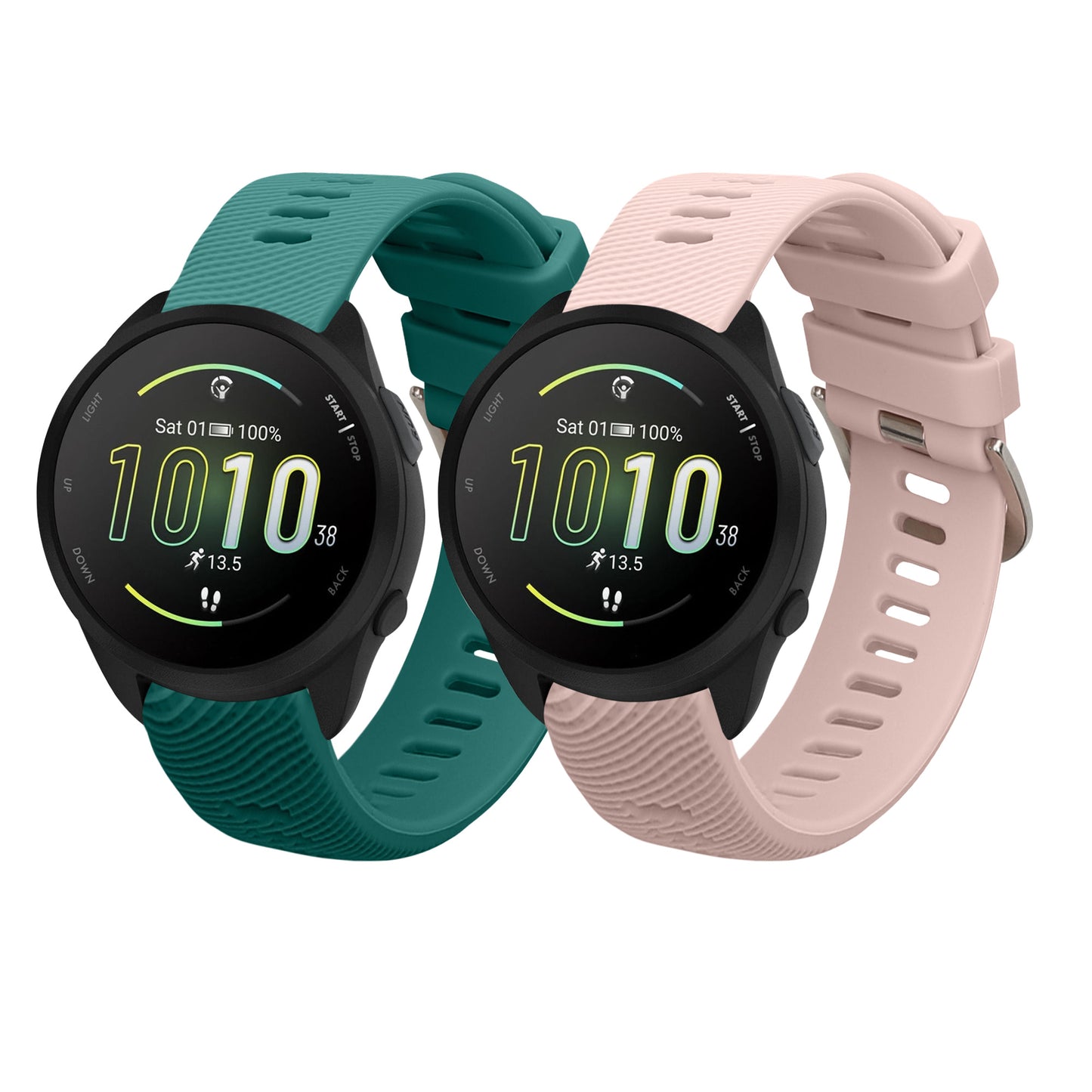 kwmobile 2x Sportarmband kompatibel mit Garmin Forerunner 165 / Forerunner 165 Music Armband - Fitnesstracker Band Set aus TPU Silikon Grün  [dsg02]