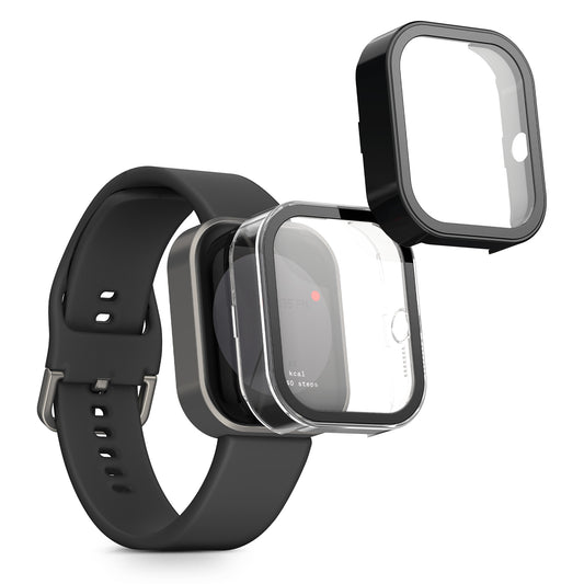 kwmobile 2x Cover kompatibel mit CMF by Nothing Watch Pro (D395) Hülle - Fullbody Fitnesstracker Case Set aus Glas - Transparent Schwarz Transparent  [dsg01]