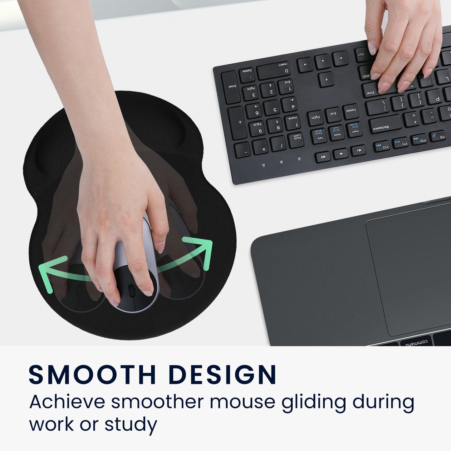 kwmobile Mouse Pad with Wrist Rest - Mouse Mat with Polyester and Silicone Wrist Support - Mouse Pad with Palm Rest for Office Gaming Desk